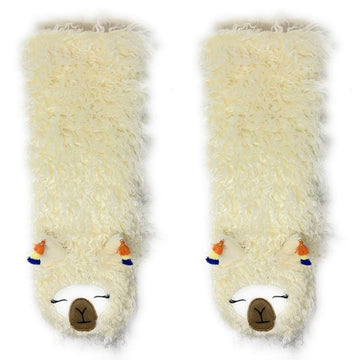 Ivy Stone-Ooh Geez! Apparel Ivory Plush Shaggy Llama Knee High Slipper Socks Beautiful, Cute, Luxurious! *